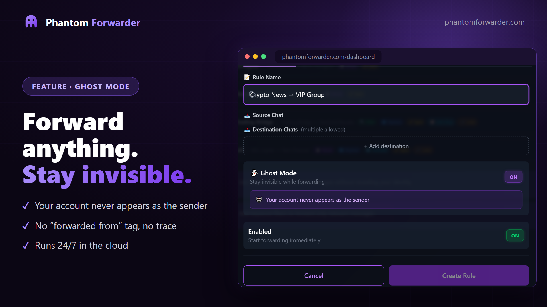 Ghost Mode — forward without leaving a trace — Phantom Forwarder